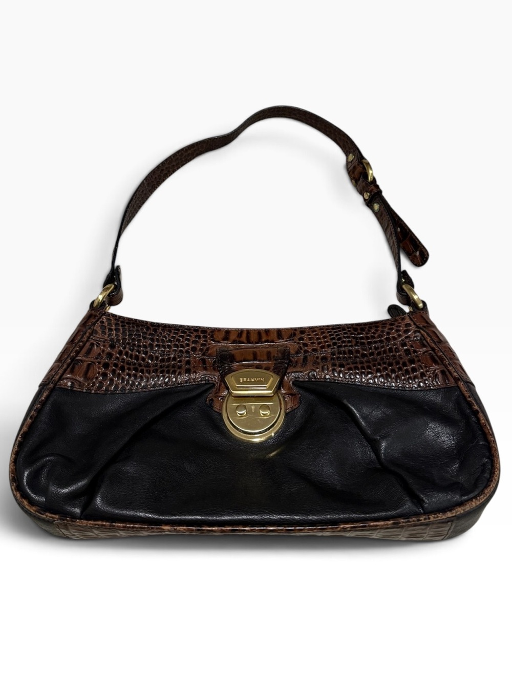 Vintage Brahmin Leather Baguette Shoulder Bag in Black and Brown